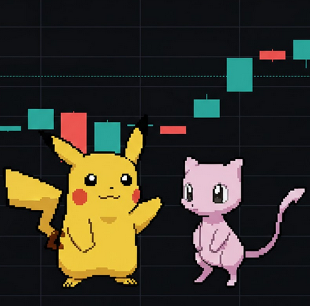 Pokemon TCG Stock Market Chart with Mew and Pikachu